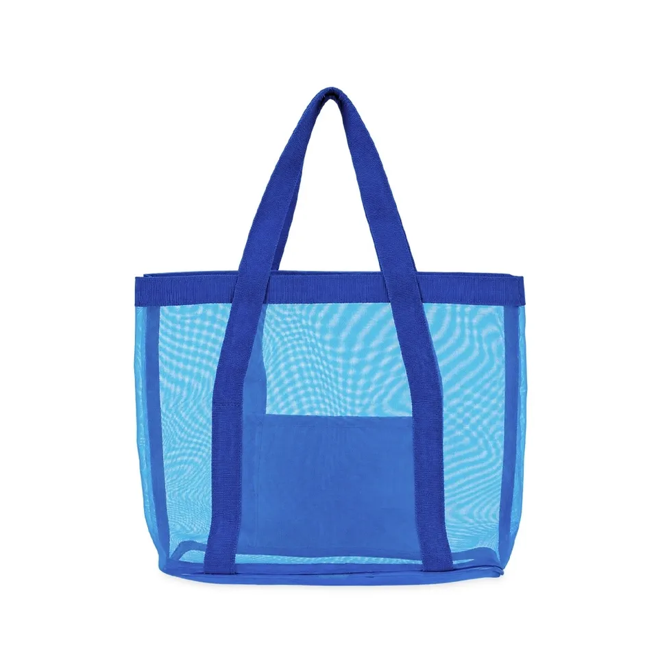 Sacola plástica personalizada com bolso frontal na cor azul