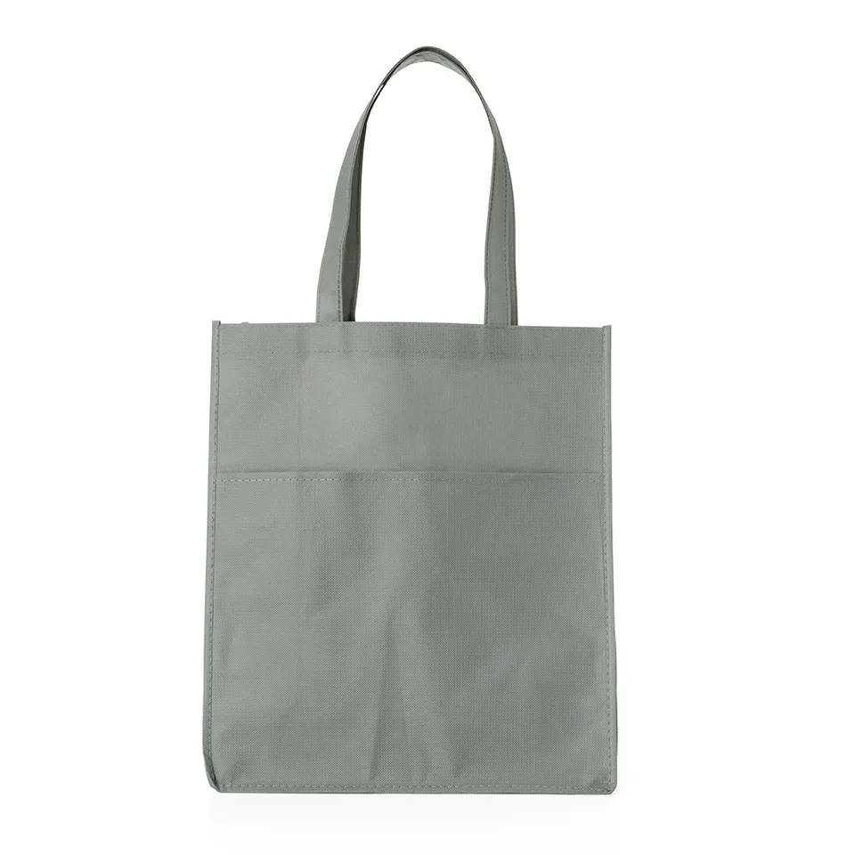 Sacola TNT com alça personalizada com bolso frontal na cor cinza