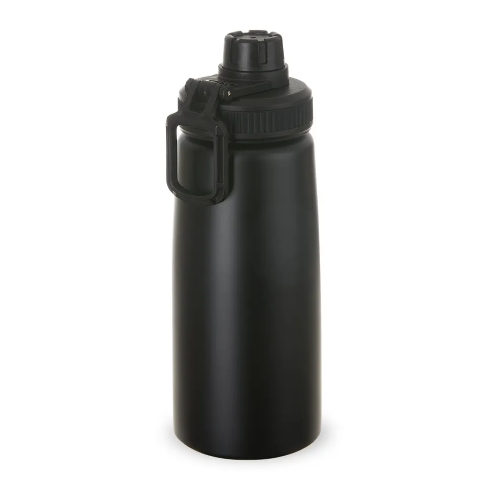 Squeeze de inox com alça personalizado 750 ml emborrachado com bico na cor preto