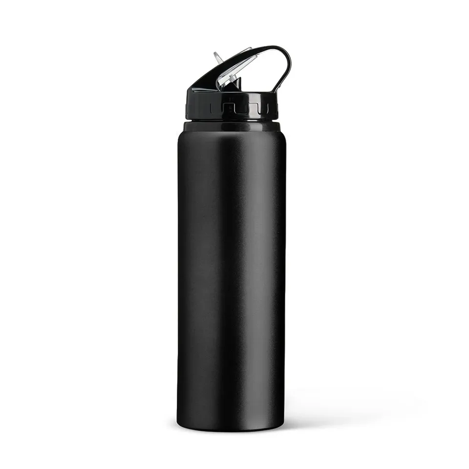 Squeeze de alumínio personalizado 800 ml com canudo e bico na cor preto