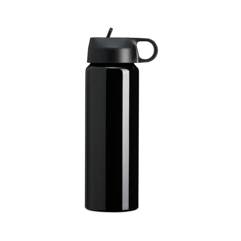 Squeeze de alumínio personalizado 800 ml com canudo e bico na cor preto