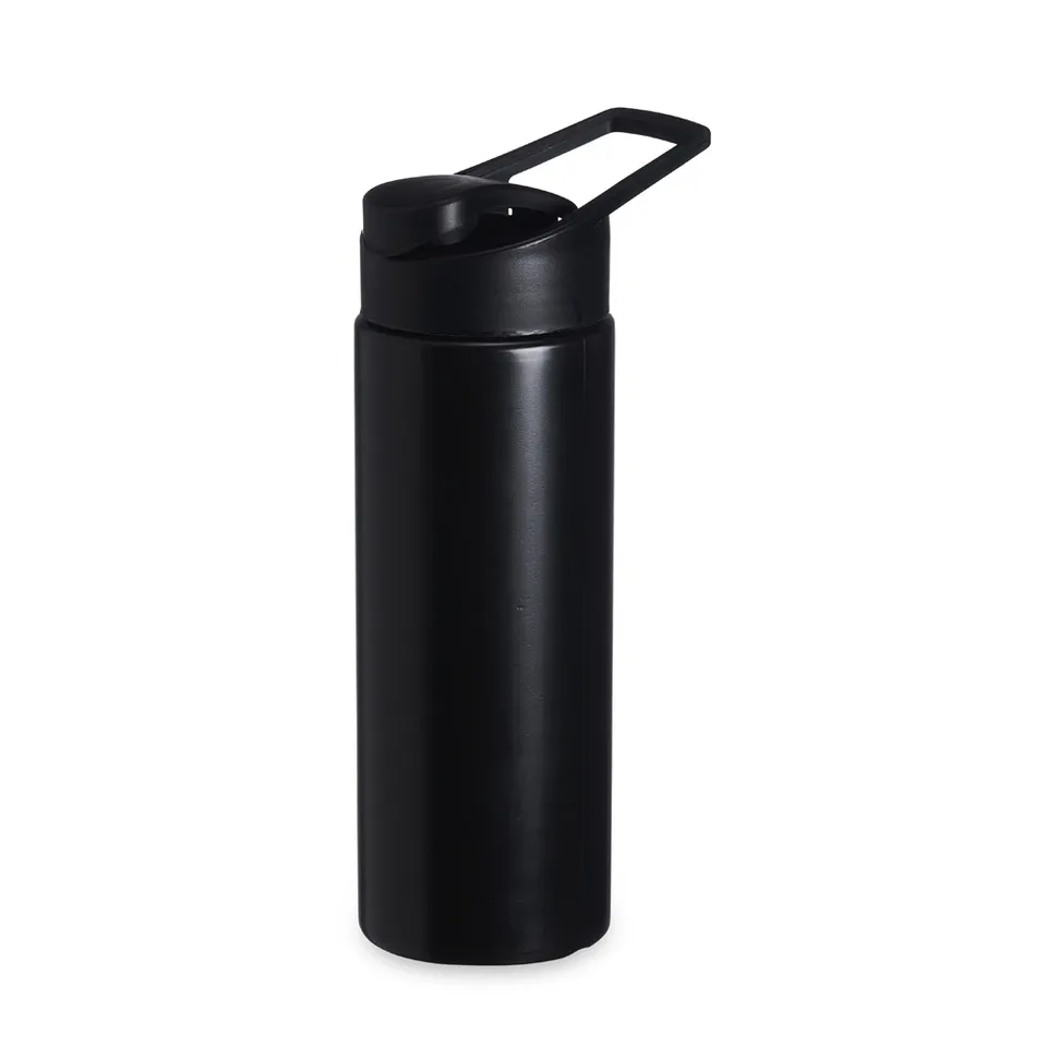 Squeeze plástico personalizado 550 ml com bico e alça na cor preto