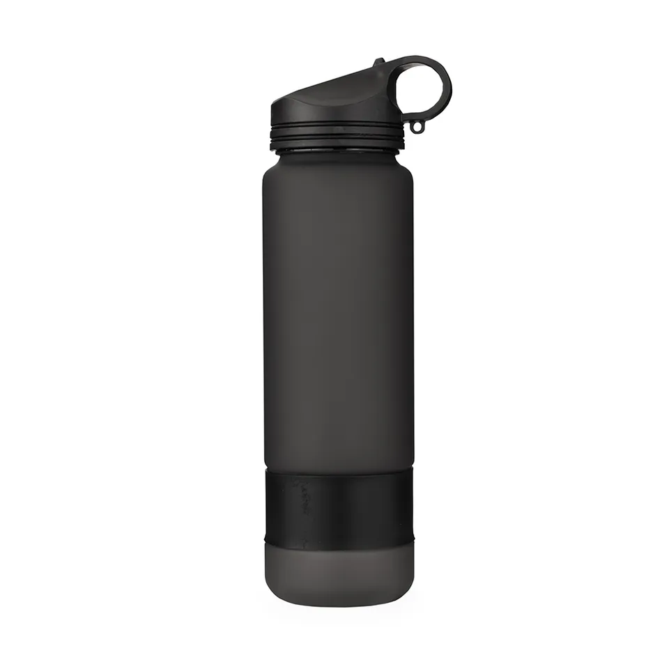 Squeeze plástico personalizado 900 ml com canudo e marcação de volume na cor preto