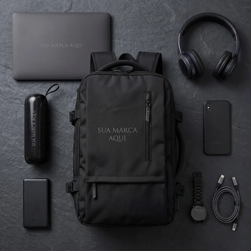 Kit tecnológico com caixa de som Bluetooth, mochila de nylon USB 20L e fone de ouvido Bluetooth personalizados