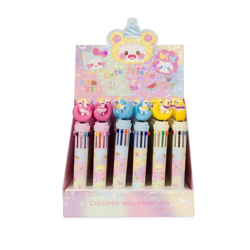 CANETA PLÁSTICA UNICÓRNIO MULTICOLOR