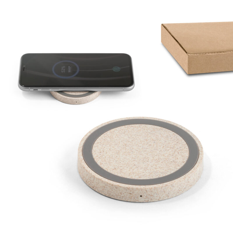 Carregador por indução (wireless) super-rápido (15W) em ABS e fibra de palha de trigo