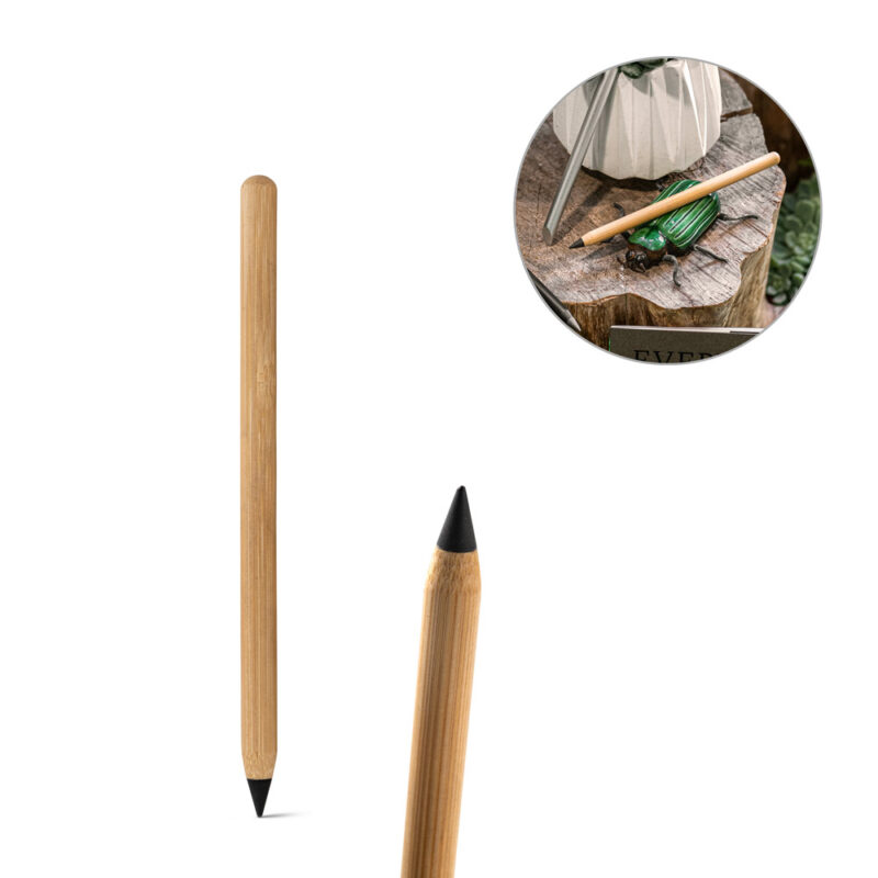 Caneta sem tinta com ponta de liga metálica em bambu
