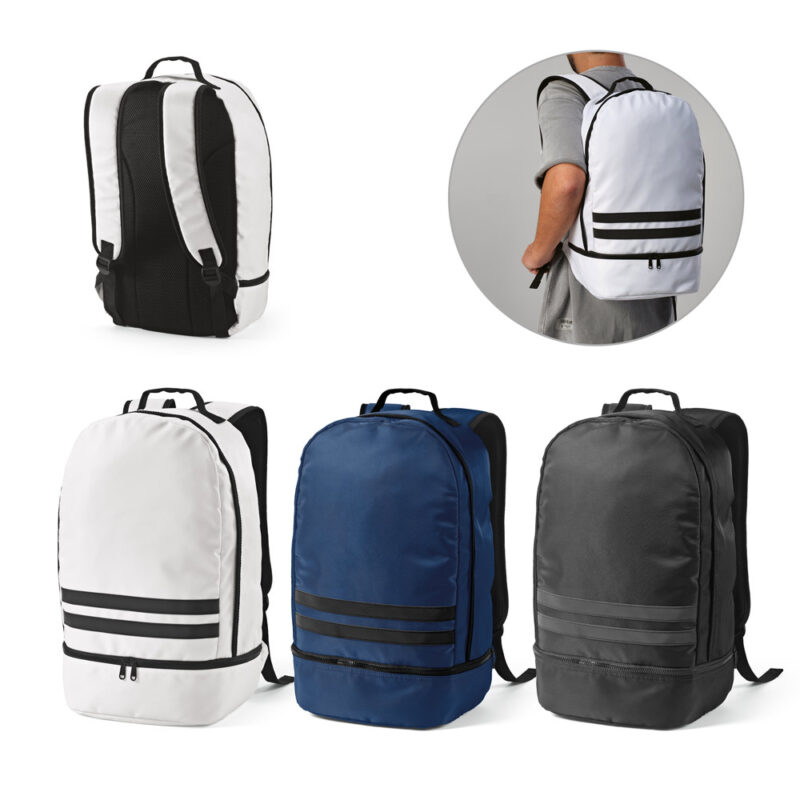 Mochila em poliéster reciclado 290T e sarja com compartimento para sapatos 25 L