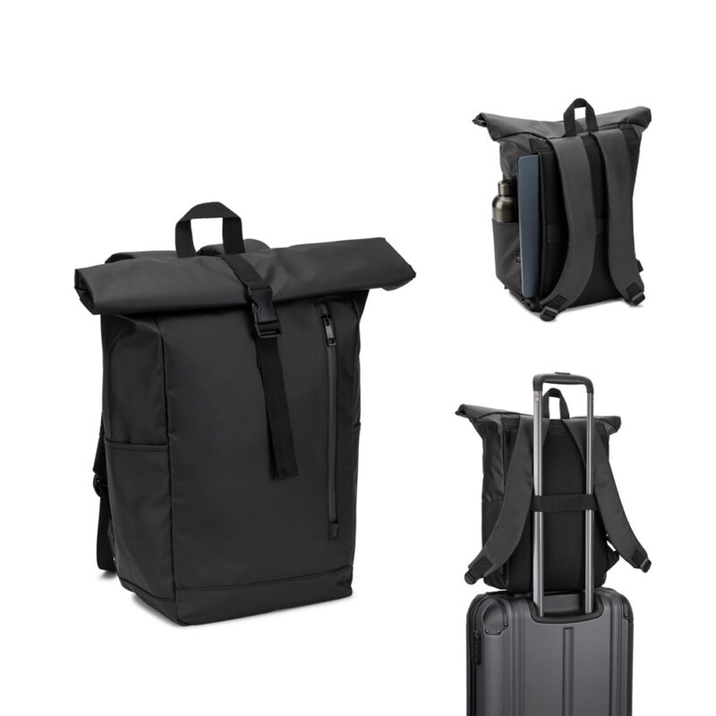 Mochila "Roll top" com design em sistema de fecho que permite enrolar a parte superior em poliéster reciclado 600D de alta densidade com revestimento resistente á água 20 L