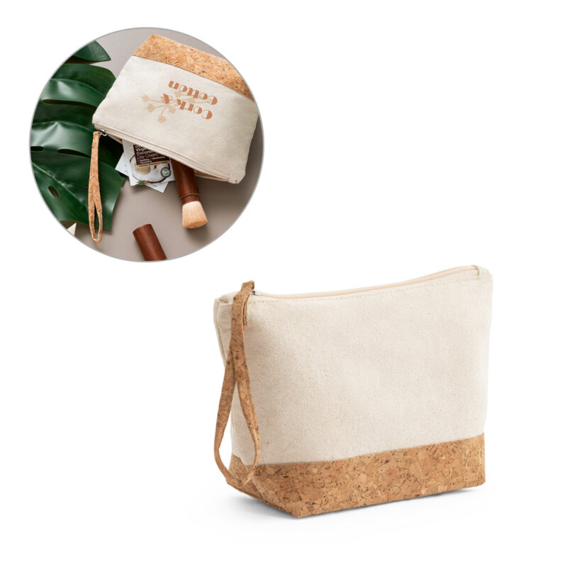 Bolsa de cosméticos em 100% de algodão e cortiça (280 g/m²)