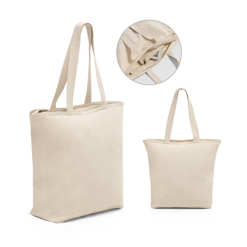 Sacola 100% algodão (280 g/m²) com fecho e bolso interior