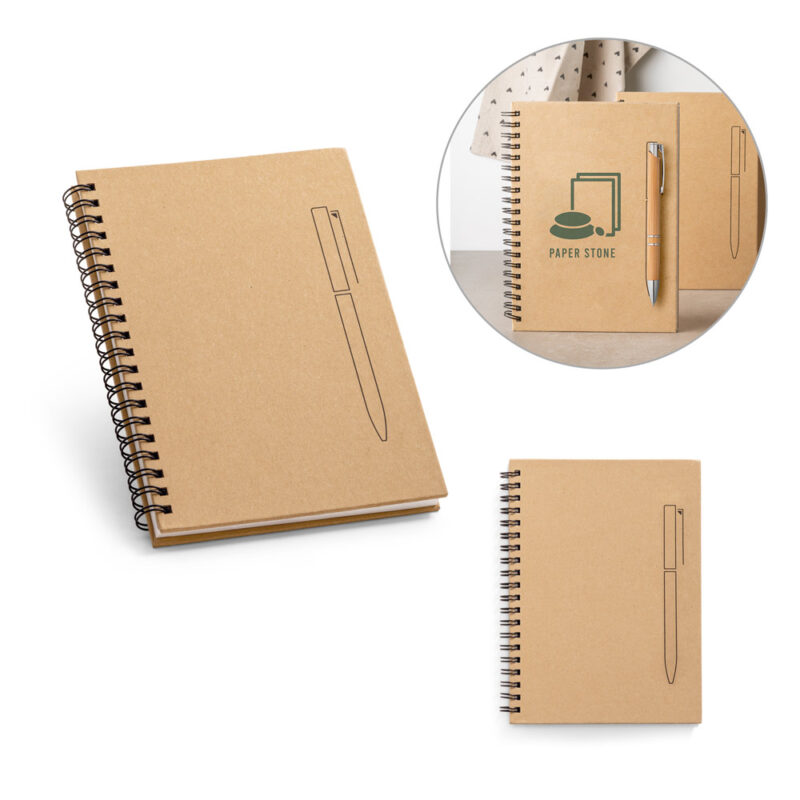 Caderno B6 de capa dura em papel kraft com 140 páginas lisas em papel pedra (120 g/m²)