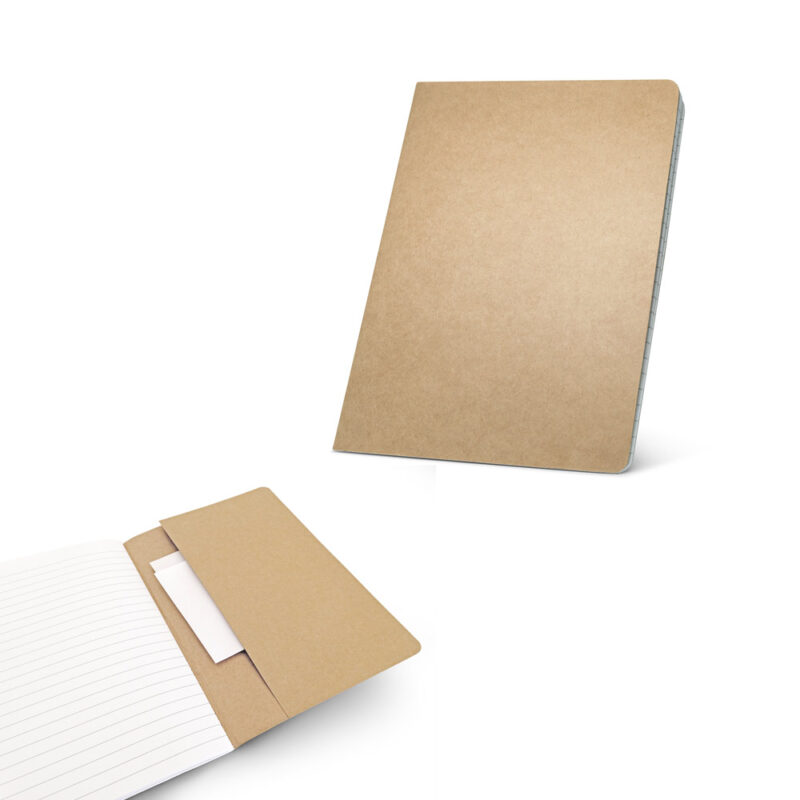 Caderno A5 de capa flexível de cartão kraft reciclado com 80 páginas pautadas recicladas