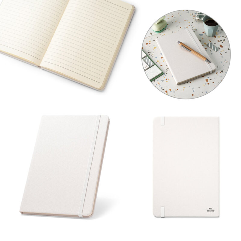 Caderno A5 em PET 100% reciclado com tratamento antibacteriano com 160 páginas pautadas