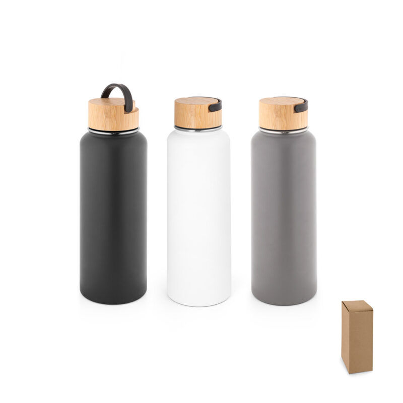 Garrafa em aço inox 90% reciclado de parede dupla térmica, isolada a vácuo com revestimento em pó 1200 mL