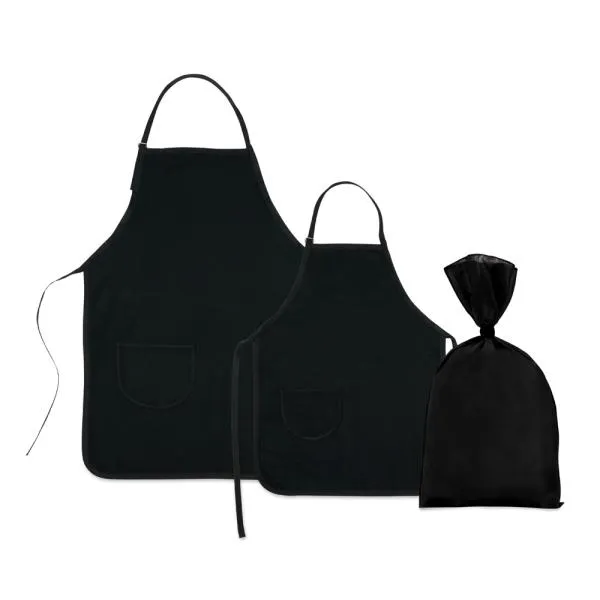AVENTAL E AVENTAL MINI EM BRIM PRETO - 2 PÇS