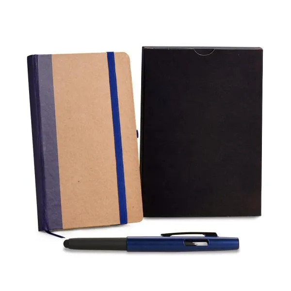 CADERNETA P/ ANOTAÇÕES COM CANETA - BEGE/AZUL