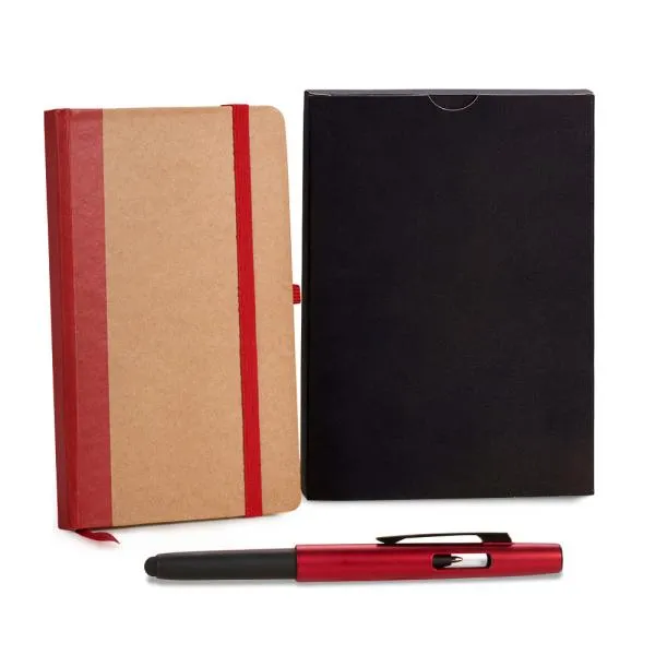 CADERNETA P/ ANOTAÇÕES COM CANETA - BEGE/VERMELHO
