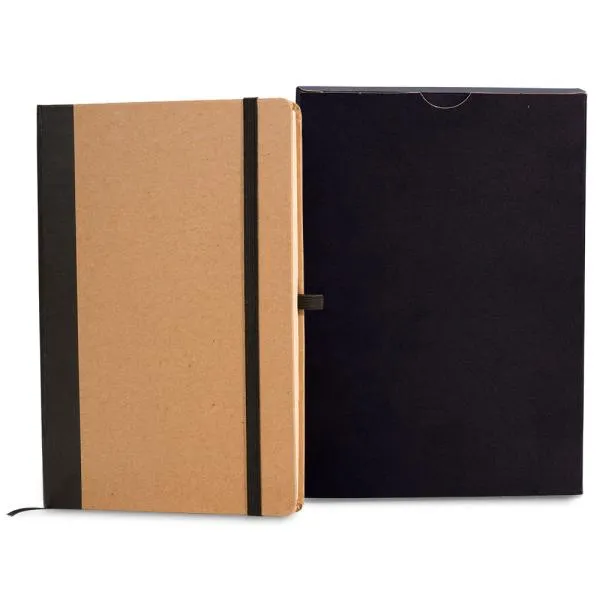 CADERNETA S/ PAUTA - 14X21CM - BEGE/PRETO