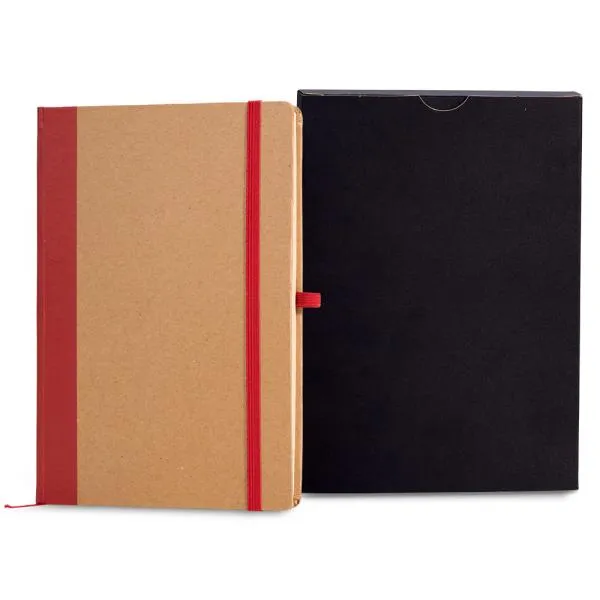 CADERNETA S/ PAUTA - 14X21CM - BEGE/VERMELHO