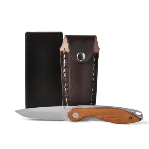 CANIVETE 3" COM CABO EM MADEIRA E BAINHA EM COURO