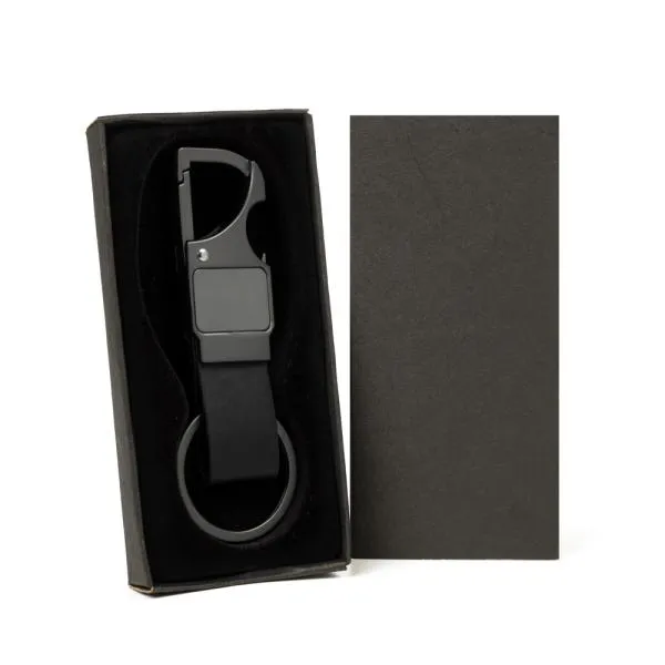 CHAVEIRO MOSQUETÃO EM METAL/PU - CINZA/PRETO