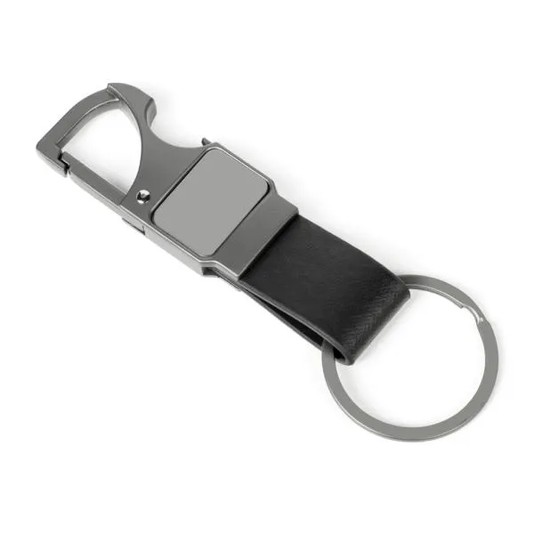 CHAVEIRO MOSQUETÃO CINZA EM METAL/PU