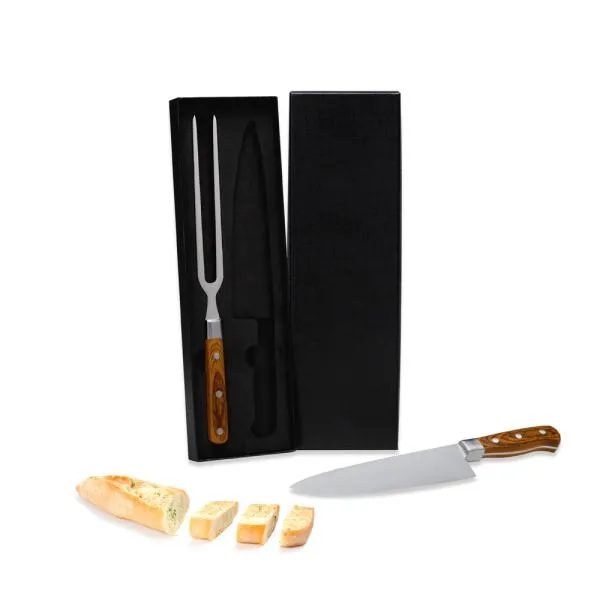 CONJ. DE FACA E GARFO PREMIUM EM MADEIRA / INOX - 2 PÇS