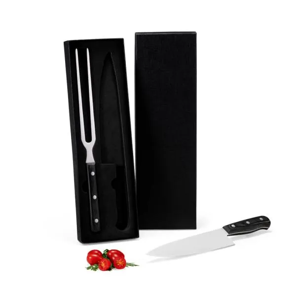 CONJ. DE FACA E GARFO PREMIUM EM MADEIRA / INOX - PRETO - 2 PÇS