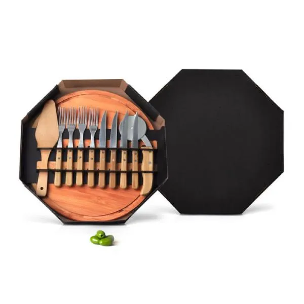 CONJ. PARA PIZZA EM BAMBU/MADEIRA/INOX 35 CM - 11 PÇS