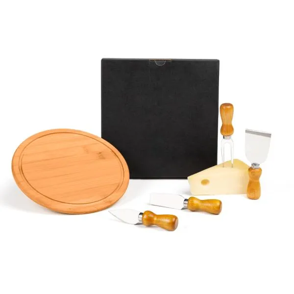 CONJ. PARA QUEIJO EM BAMBU / MADEIRA / INOX - 5 PÇS