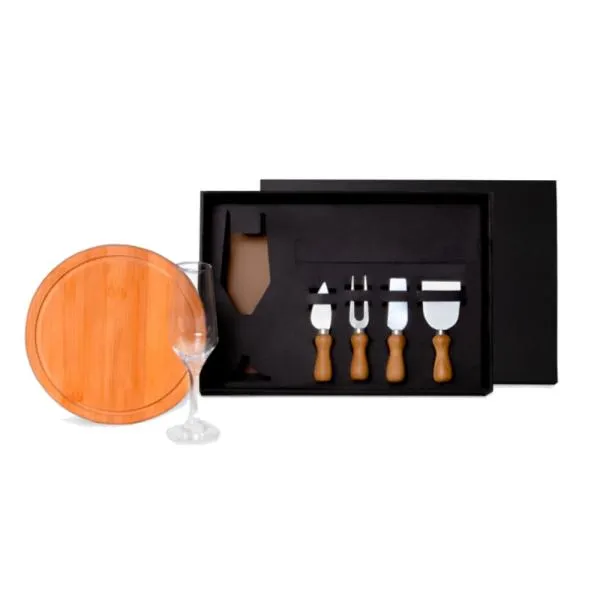 CONJ. TAÇA. TÁBUA E UTENSILIOS - 6 PEÇAS