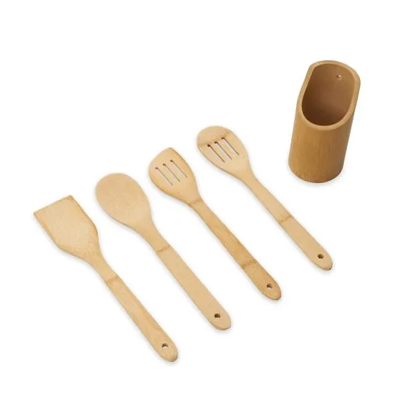 CONJUNTO DE UTENSÍLIOS EM BAMBU - 5 PÇS