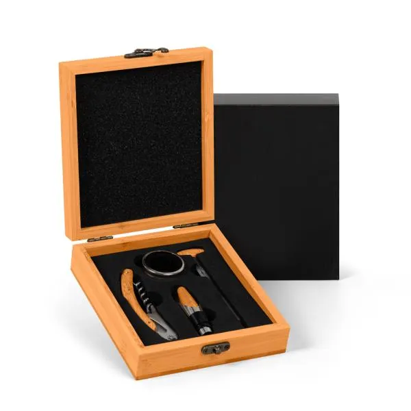 CONJUNTO PARA VINHO EM BAMBU - 5 PÇS