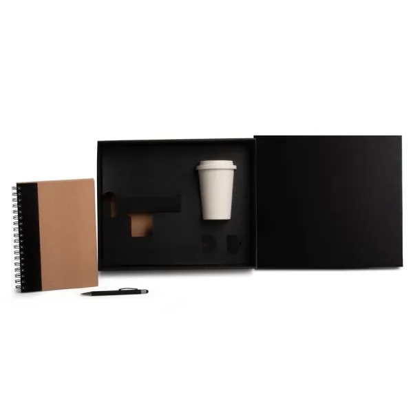 KIT COPO EM FIBRA DE BAMBU, CADERNO E CANETA - PRETO - 3 PÇS