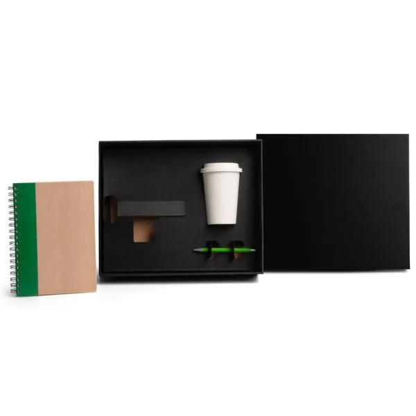 KIT COPO EM FIBRA DE BAMBU, CADERNO E CANETA - VERDE - 3 PÇS