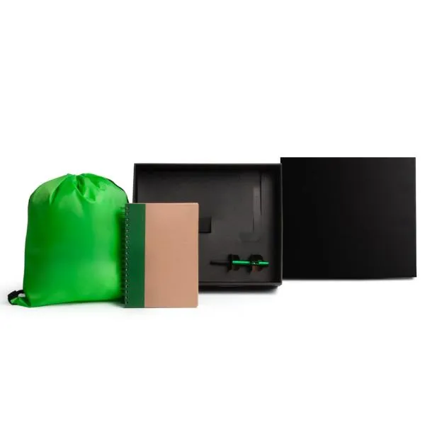 KIT MOCHILA, CADERNO E CANETA - VERDE - 3 PÇS