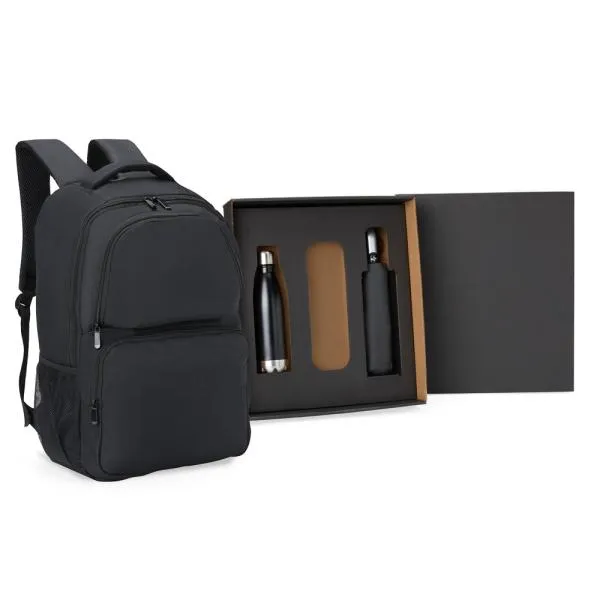 KIT MOCHILA, GUARDA-CHUVA E GARRAFA - 3 PÇS