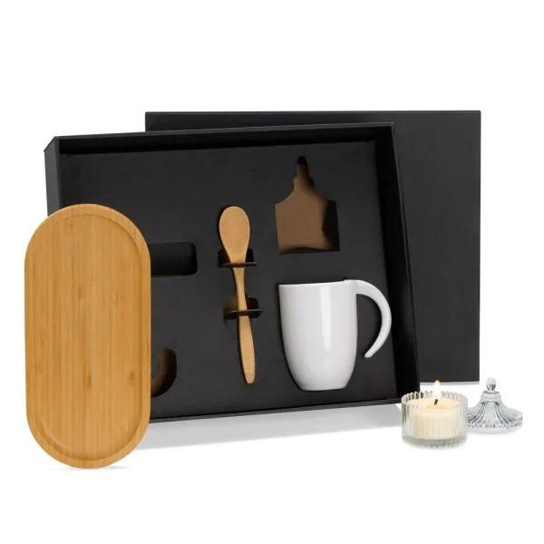 KIT PARA CAFÉ COM VELA AROMATIZADA - 4 PÇS