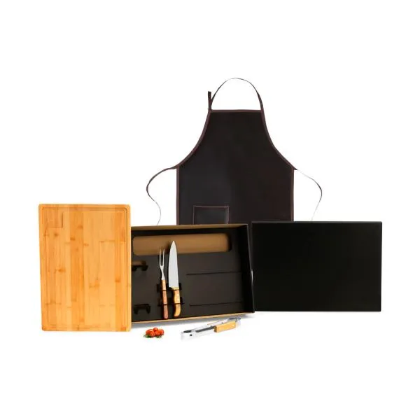 KIT PARA CHURRASCO COM AVENTAL - 5 PÇS