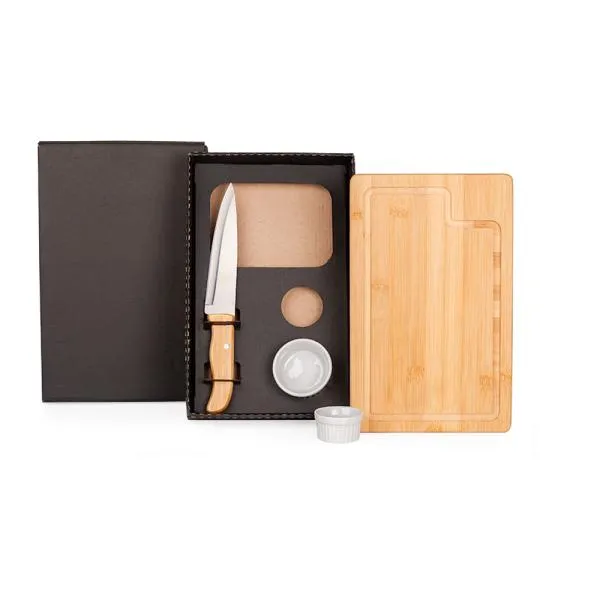 KIT PARA CHURRASCO / PETISCO EM BAMBU / PORCELANA - 4 PÇS