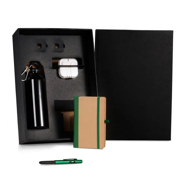 KIT SQUEEZE, FONE, CADERNO E CANETA - VERDE - 4 PÇS