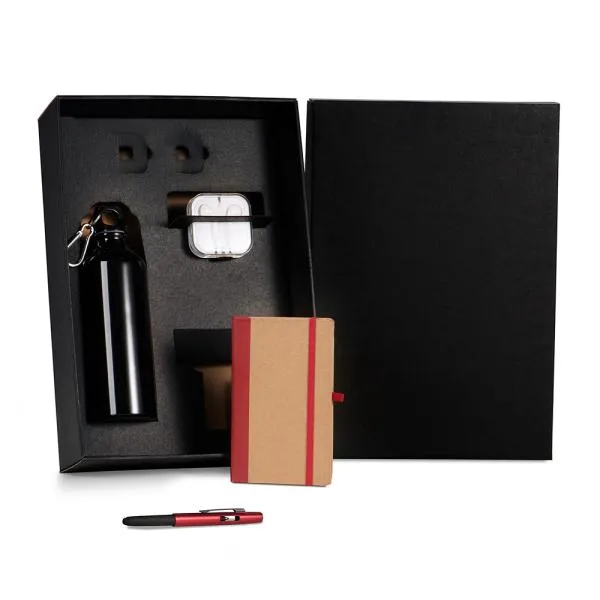 KIT SQUEEZE, FONE, CADERNO E CANETA - VERMELHO - 4 PÇS
