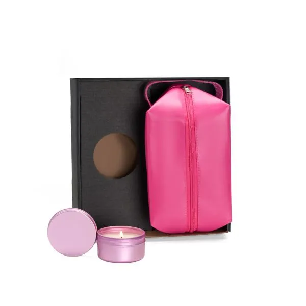 KIT VELA AROMATIZADA E NECESSAIRE - ROSA - 2 PÇS