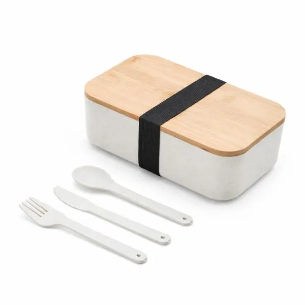 MARMITA EM FIBRA DE TRIGO/BAMBU C/ TALHERES - 19X11,5X6,8 CM