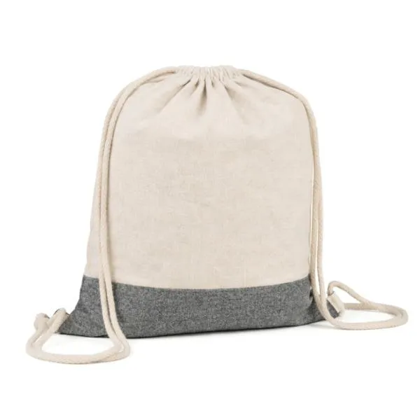 MOCHILA SACOLA EM ALGODÃO RECICLADO - BEGE NATURAL / MELANGE CINZA - 37X41CM