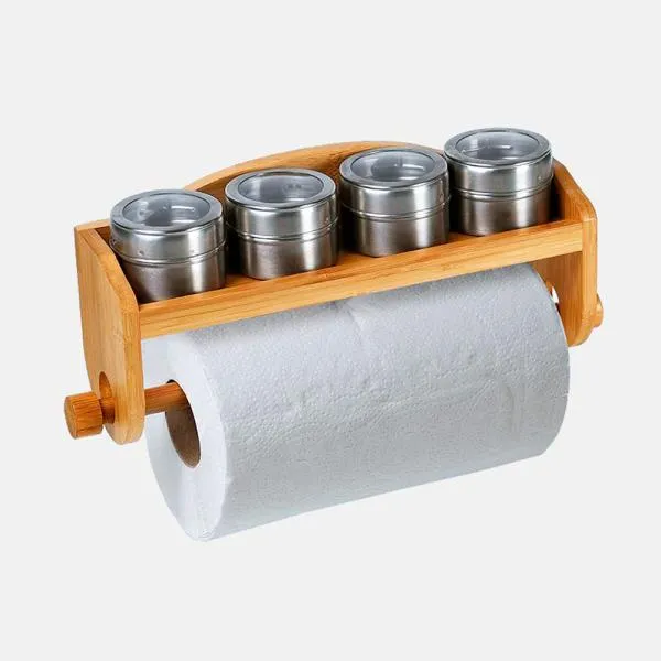 PORTA CONDIMENTOS EM BAMBU COM ACESSÓRIOS