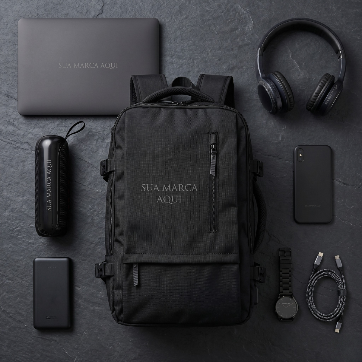 Kit tecnológico com caixa de som Bluetooth, mochila de nylon USB 20L e fone de ouvido Bluetooth personalizados